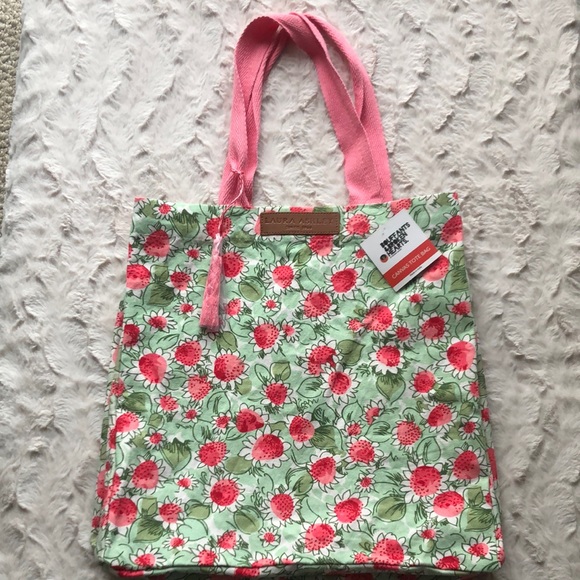 Laura Ashley Floral Pink and Green Canvas Tote Bag - Picture 1 of 11